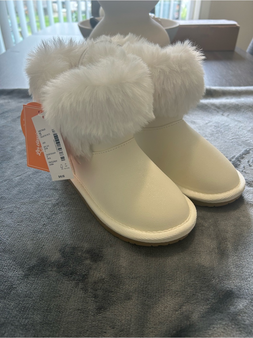 Gymboree Girls Cream Faux Fur Cuff Winter Boots